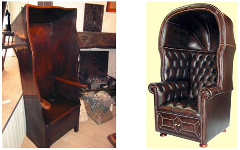 Hooded chairs from the nineteenth century. Sources: Period Oak Antiques (left) and Polyvore (right).